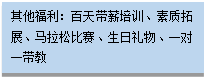 文本框:其他福利:百天带薪培训、素质拓展、马拉松比赛、生日礼物、一对一带教